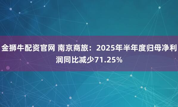 金狮牛配资官网 南京商旅：2025年半年度归母净利润同比减少71.25%